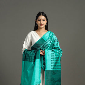 Green - handloom mulberry silk pochampally ikat dupatta 42