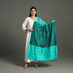 Green - handloom mulberry silk pochampally ikat dupatta 42