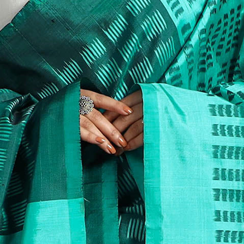 Green - handloom mulberry silk pochampally ikat dupatta 42