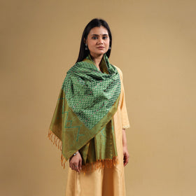 Green - Handloom Mulberry Silk Pochampally Ikat Stole 05