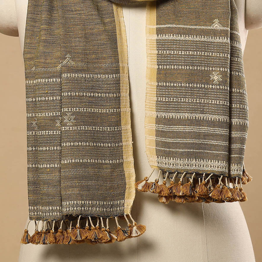 Green - handloom organic kala cotton kutch bhujodi stole 23