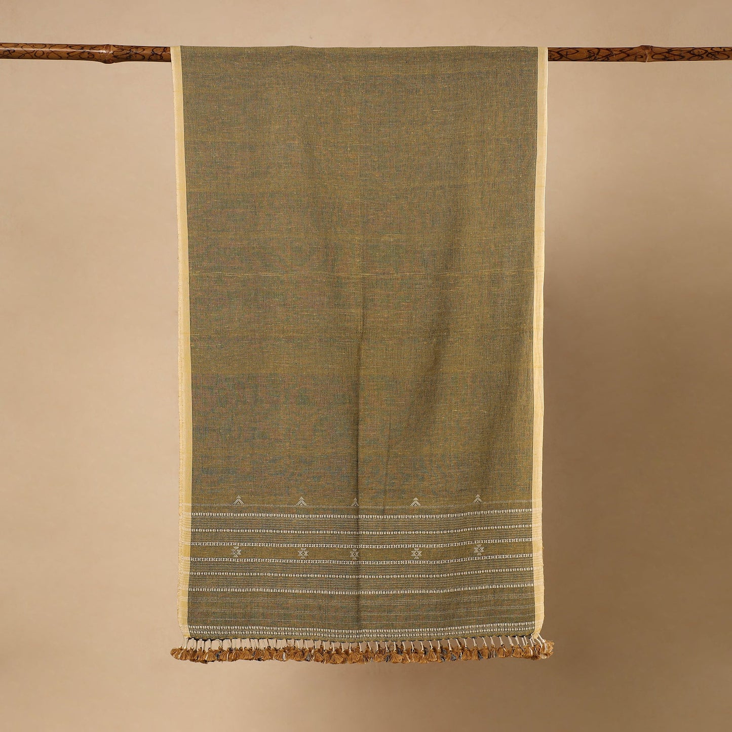 Green - handloom organic kala cotton kutch bhujodi stole 23