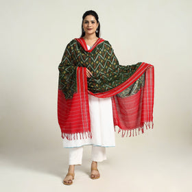 Green Handloom Pochampally Double Ikat Telia Rumal Dupatta 