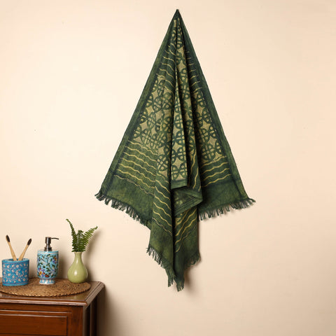 Green - Handloom Block Printed Cotton Bindaas Towel 06
