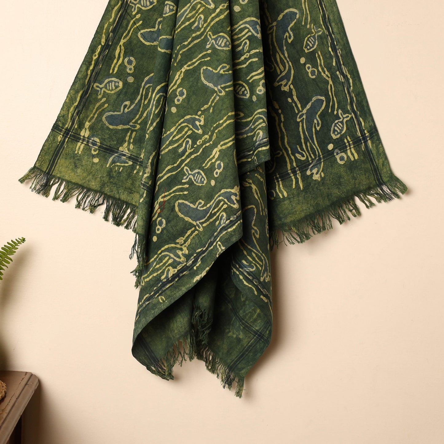 Green - Handloom Block Printed Cotton Bindaas Towel 36