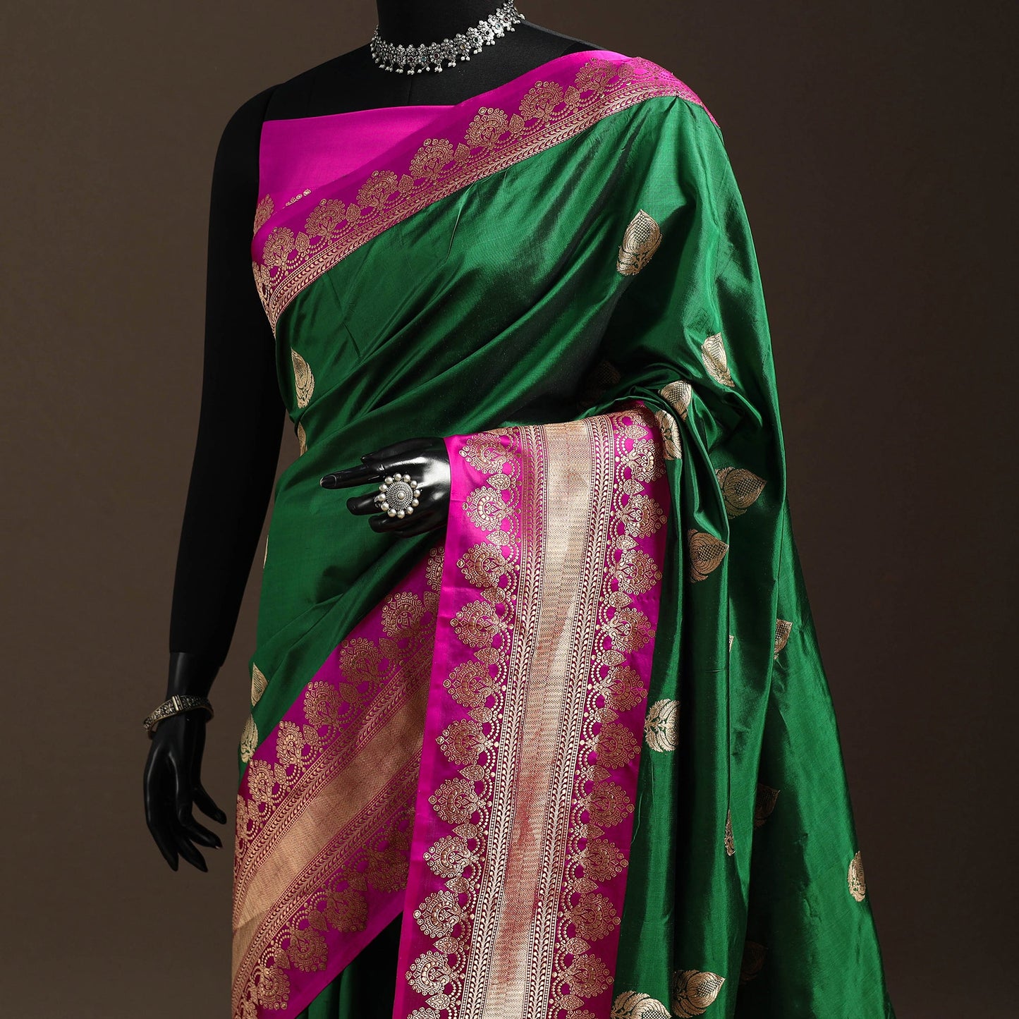 Green - handloom pure katan silk kaduwa zari buti banarasi
