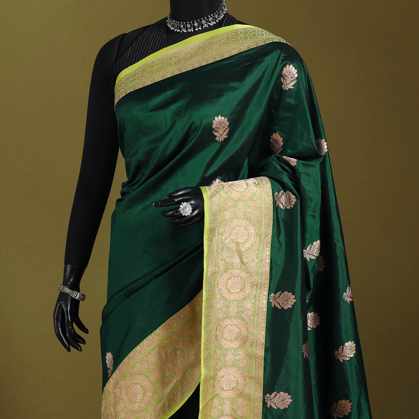 Green - handloom pure katan silk kaduwa zari buti banarasi