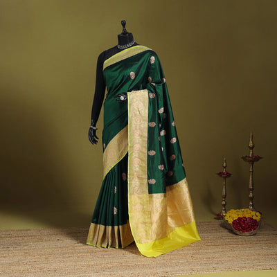 Green - handloom pure katan silk kaduwa zari buti banarasi