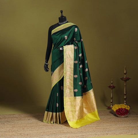 Green - handloom pure katan silk kaduwa zari buti banarasi