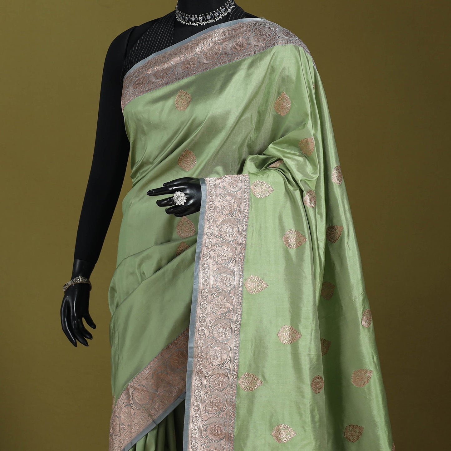 Green - handloom pure katan silk kaduwa zari buti banarasi