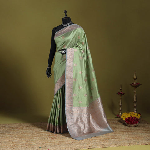 Green - handloom pure katan silk kaduwa zari buti banarasi
