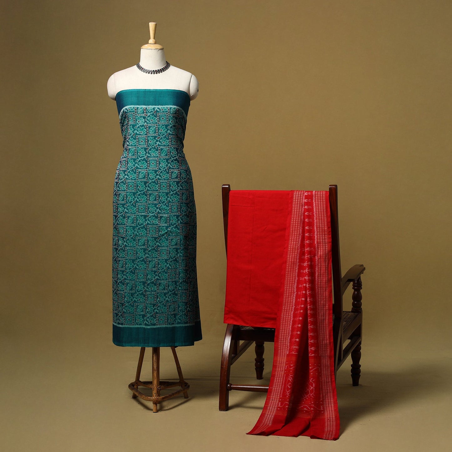Handloom sambalpuri ikat cotton 3pc unstitched dress