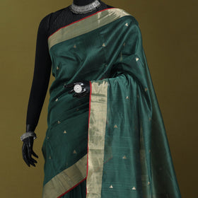 Green - handloom silk cotton buti maheshwari saree