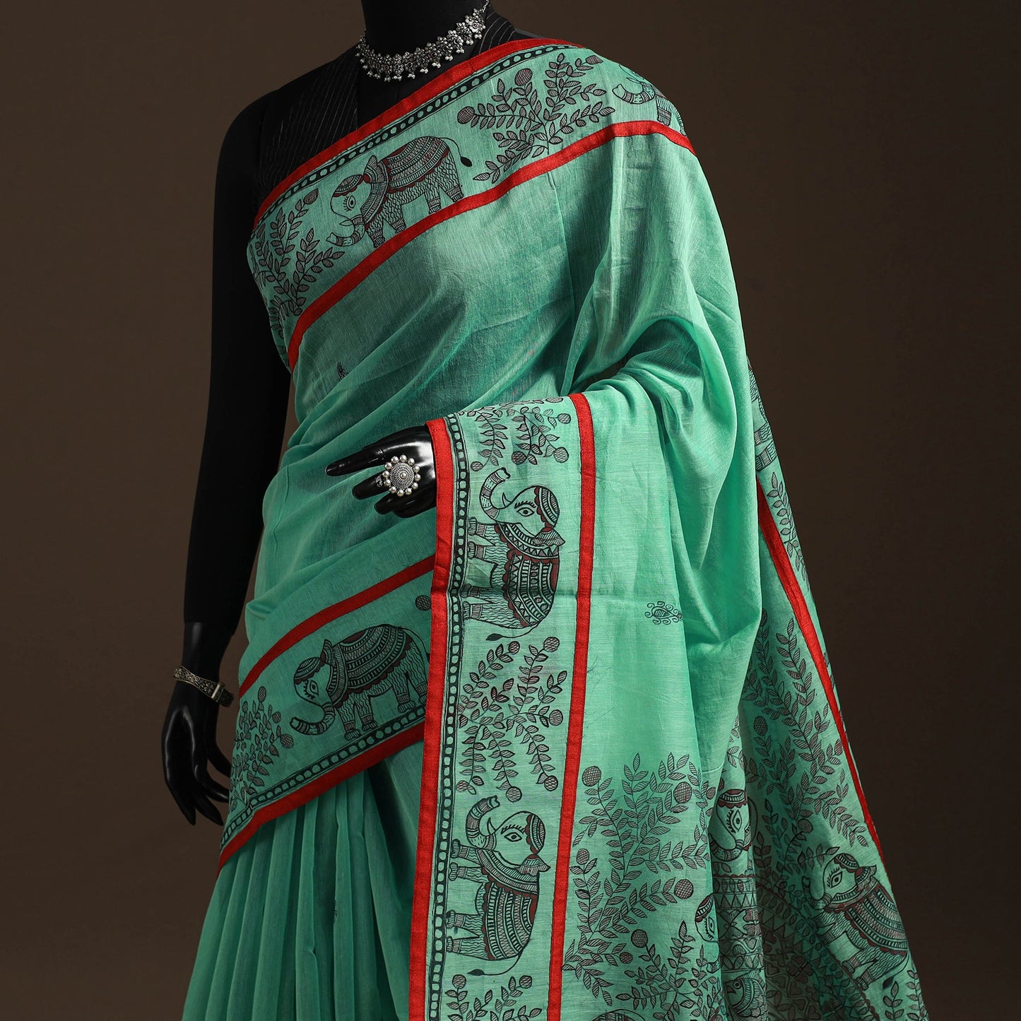 Handloom silk cotton handpainted madhubani saree 06