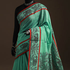 Handloom silk cotton handpainted madhubani saree 06