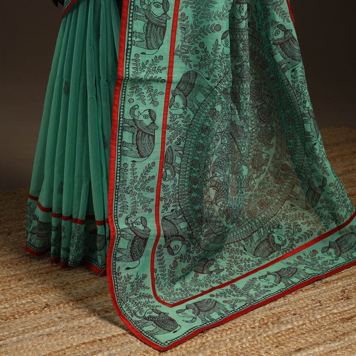 Handloom silk cotton handpainted madhubani saree 06