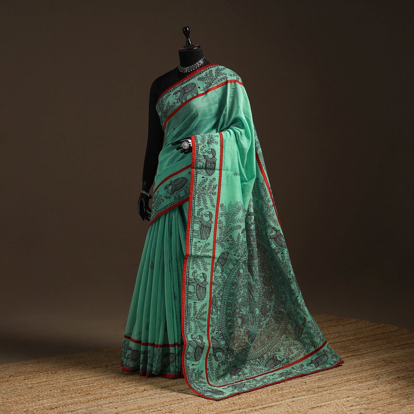 Handloom silk cotton handpainted madhubani saree 06