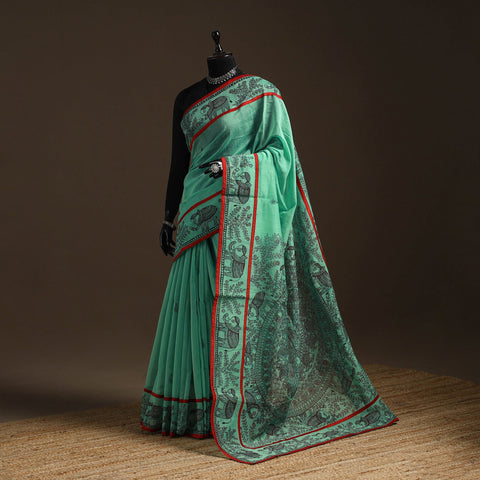 Handloom silk cotton handpainted madhubani saree 06