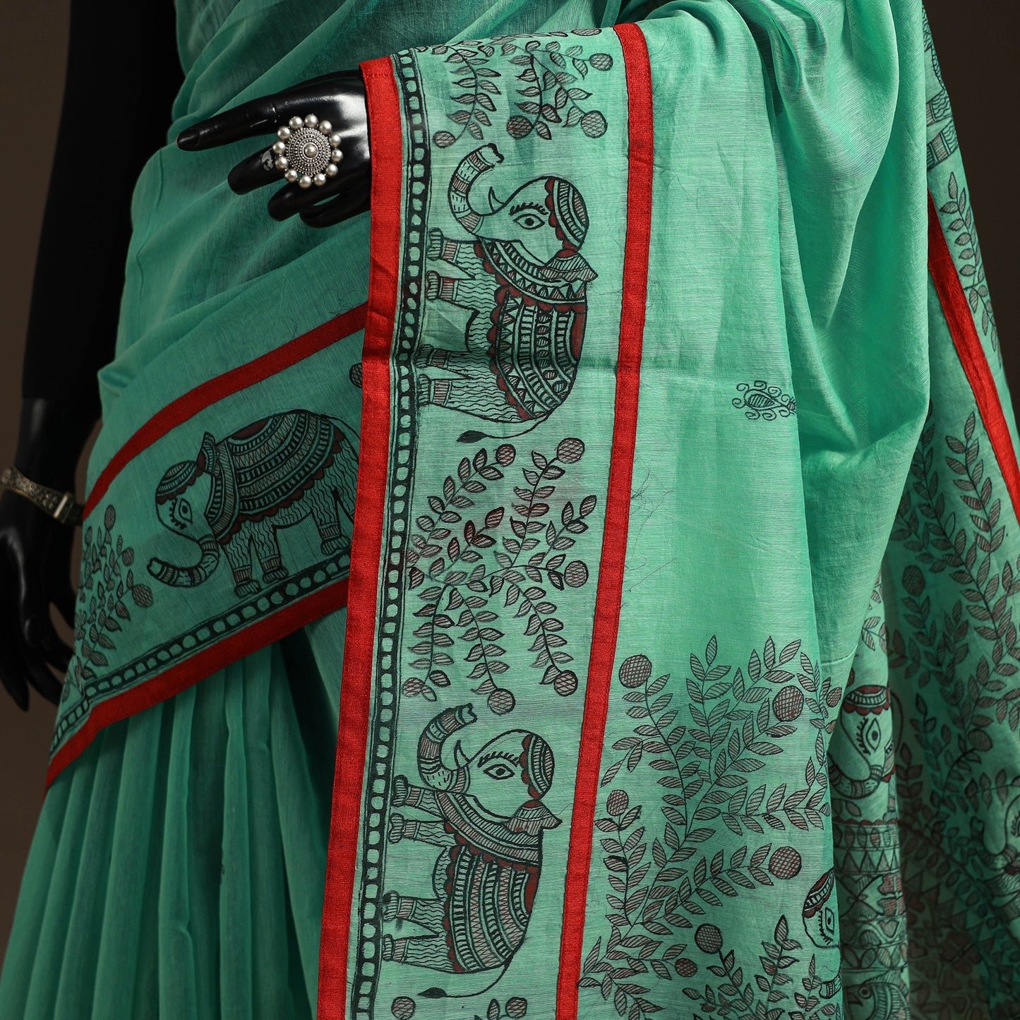 Handloom silk cotton handpainted madhubani saree 06