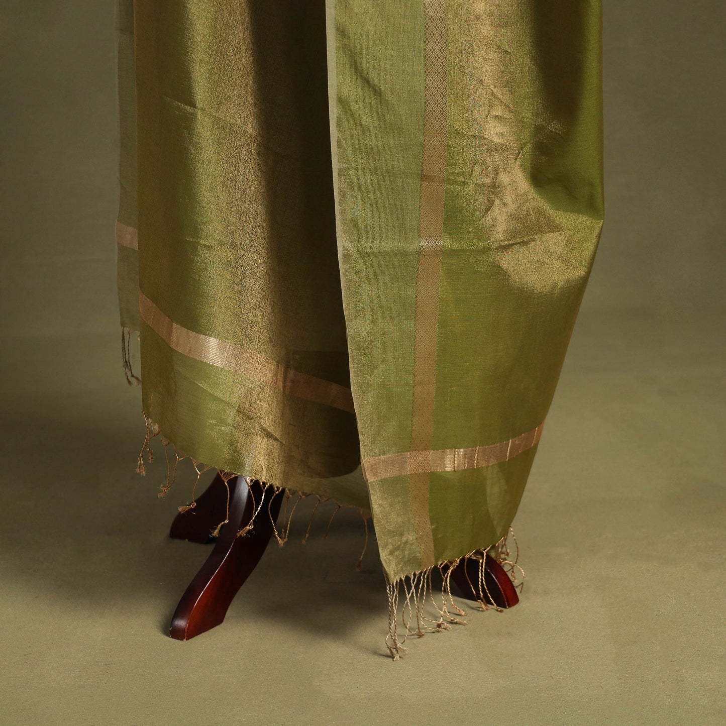 Green - handloom silk cotton heavy tissue gold zari