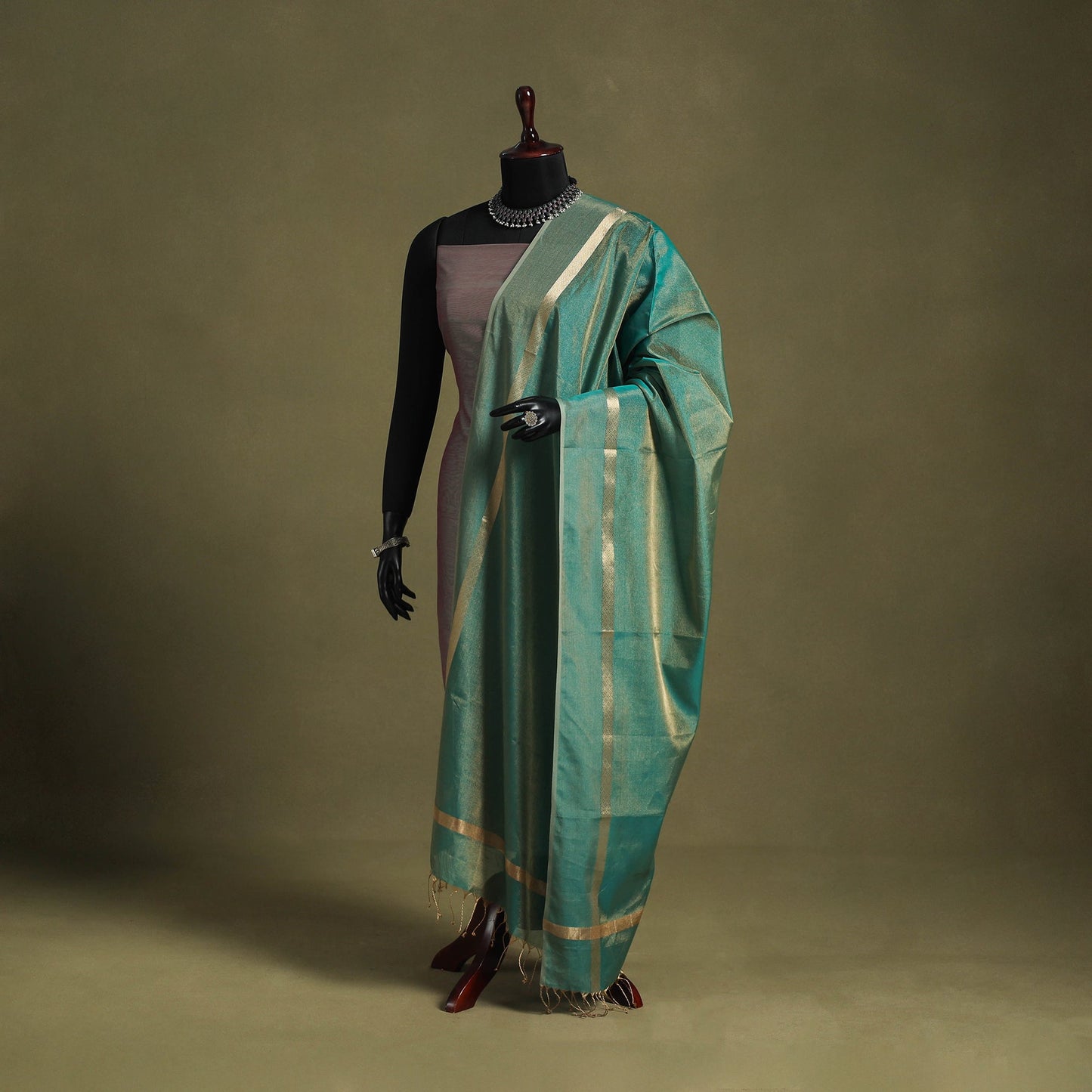 Green - handloom silk cotton heavy tissue gold zari