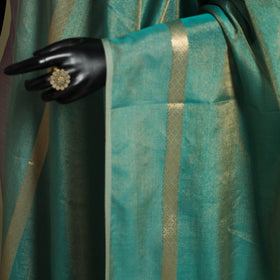 Green - handloom silk cotton heavy tissue gold zari