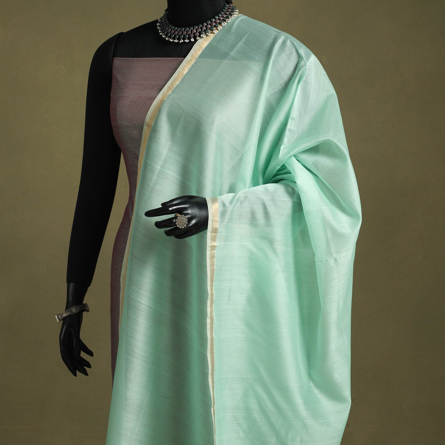 Green - handloom silk cotton maheshwari dupatta 36