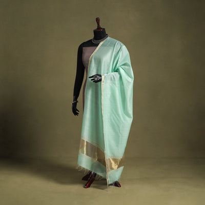 Green - handloom silk cotton maheshwari dupatta 36