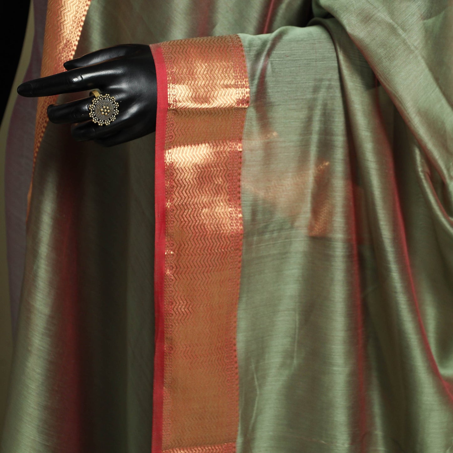 Green - handloom silk cotton maheshwari dupatta 46