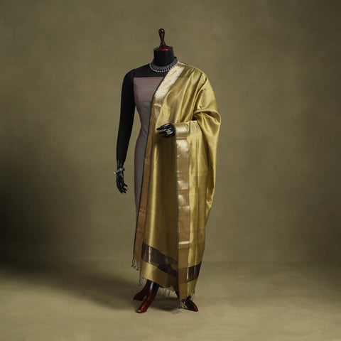 Green - handloom silk cotton maheshwari dupatta 53