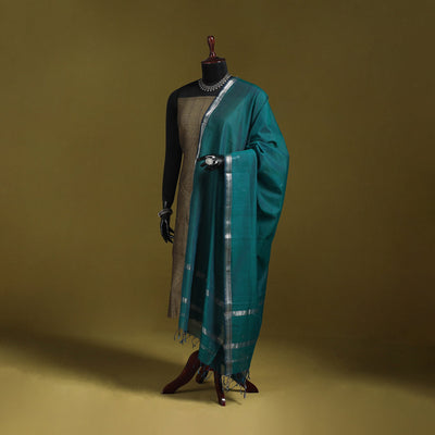 Handloom silk cotton stripes maheshwari dupatta with zari