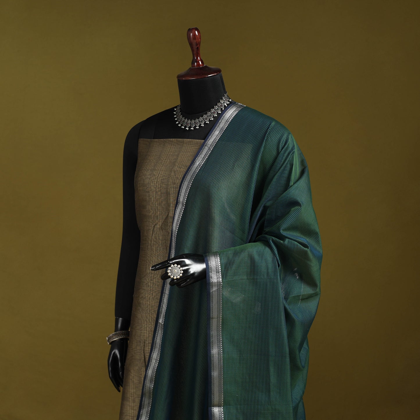 Handloom silk cotton stripes maheshwari dupatta with zari