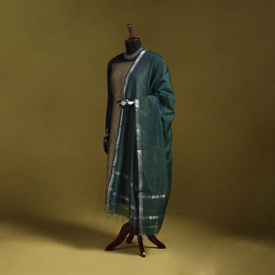 Handloom silk cotton stripes maheshwari dupatta with zari