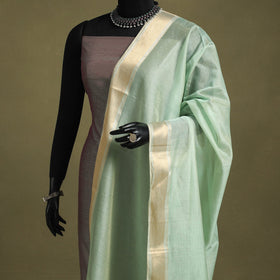 Green - handloom silk cotton tissue zari maheshwari dupatta