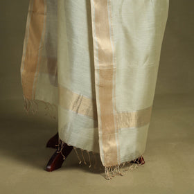 Green - handloom silk cotton tissue zari maheshwari dupatta