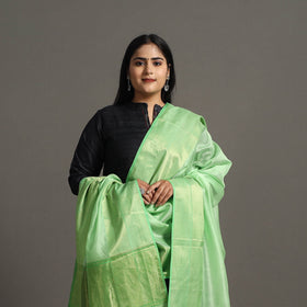 Green - handloom silk cotton zari border maheshwari dupatta
