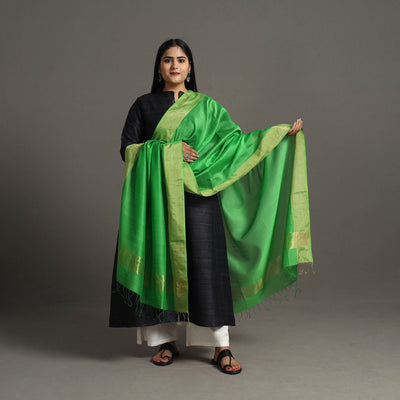 Green - handloom silk cotton zari border maheshwari dupatta