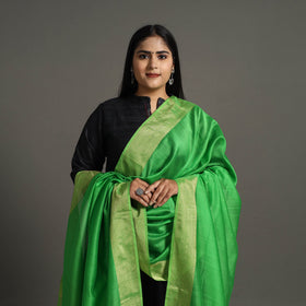 Green - handloom silk cotton zari border maheshwari dupatta