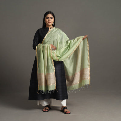 Green - handloom silk cotton zari work maheshwari dupatta
