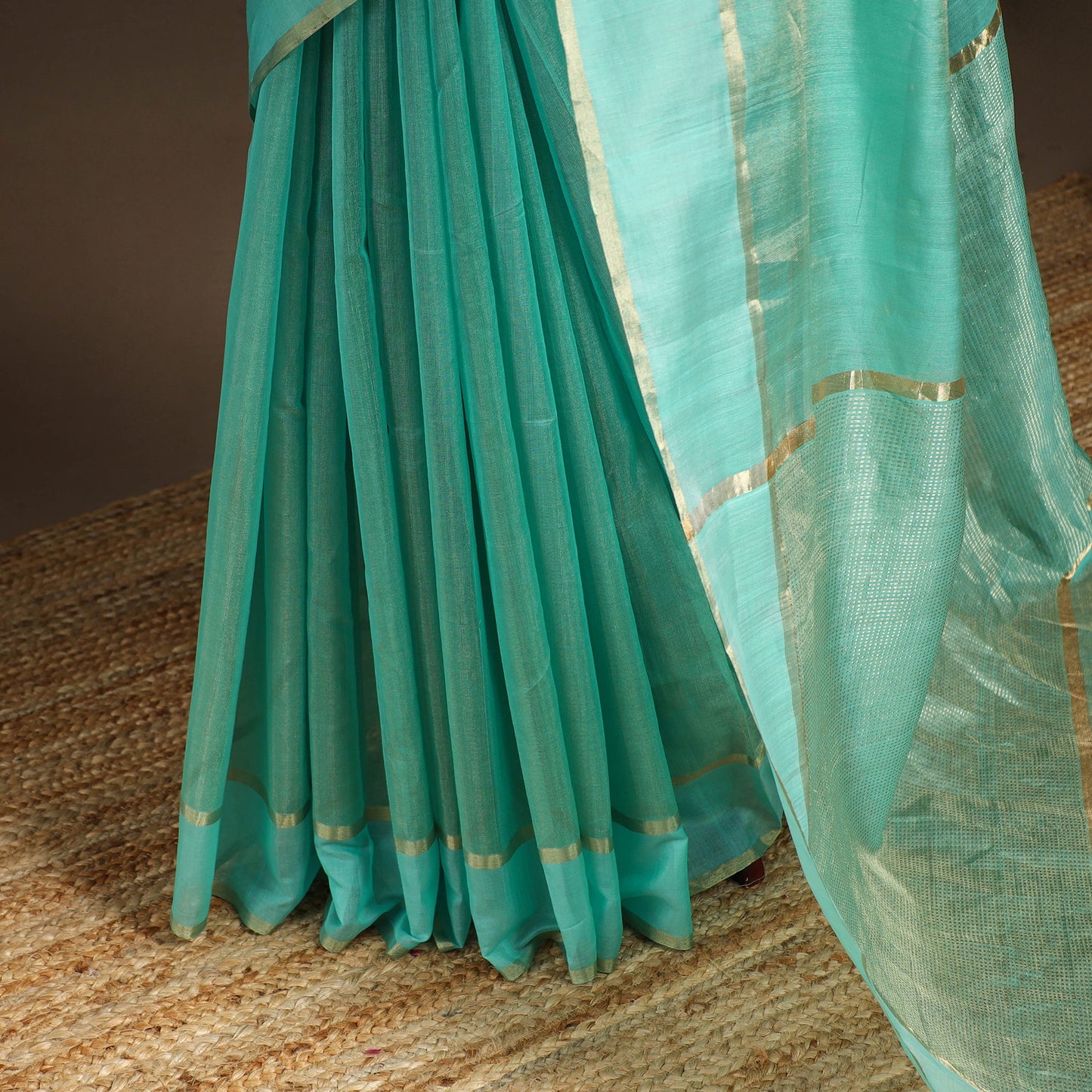 Green - handloom tissue zari chanderi silk saree 10