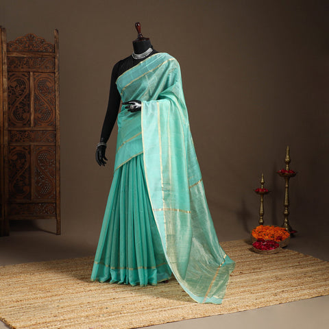 Green - handloom tissue zari chanderi silk saree 10