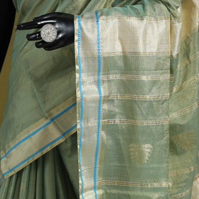 Green - handloom tissue zari weave silk cotton buti