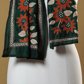 Green - handloom tussar silk bengal kantha work stole 01