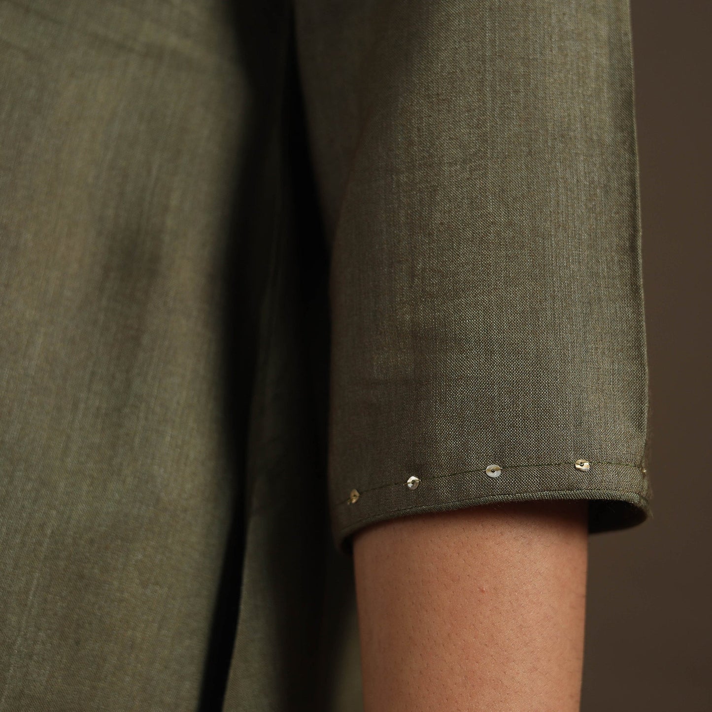 Green Handloom Tussar Silk Cotton A-Line Plain Kurta