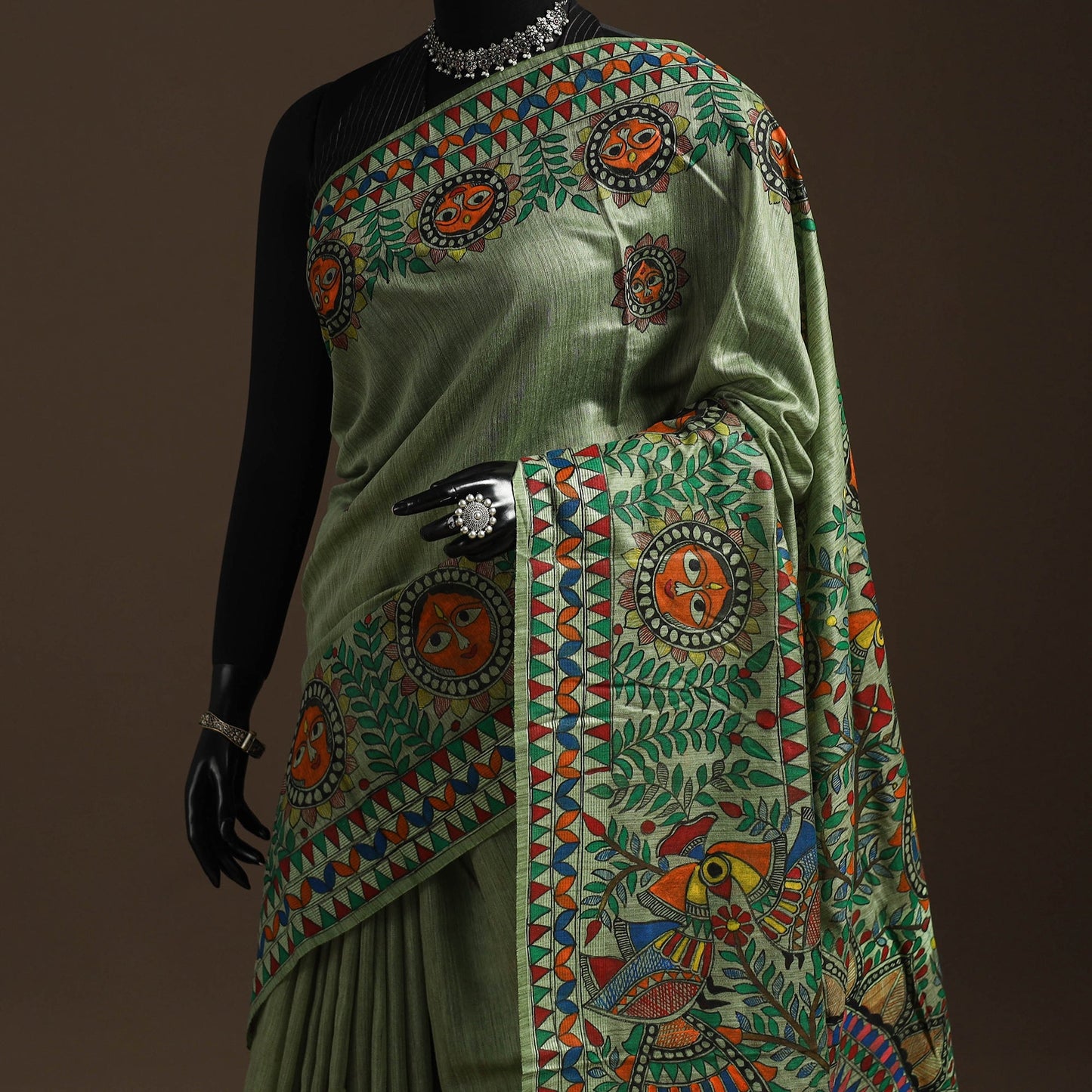 Handloom tussar silk handpainted madhubani saree 04