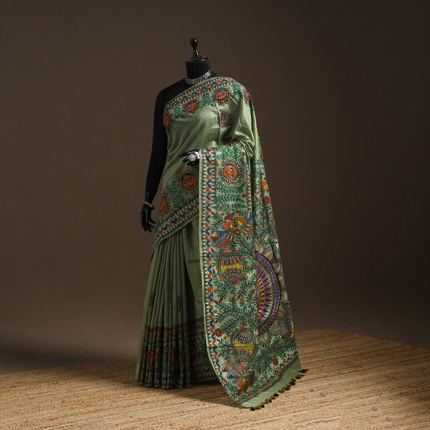 Handloom tussar silk handpainted madhubani saree 04