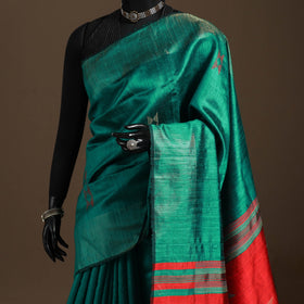 Green - handloom tussar silk zari border bhagalpuri saree