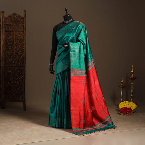 Green - handloom tussar silk zari border bhagalpuri saree
