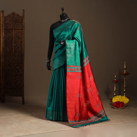 Green - handloom tussar silk zari border bhagalpuri saree