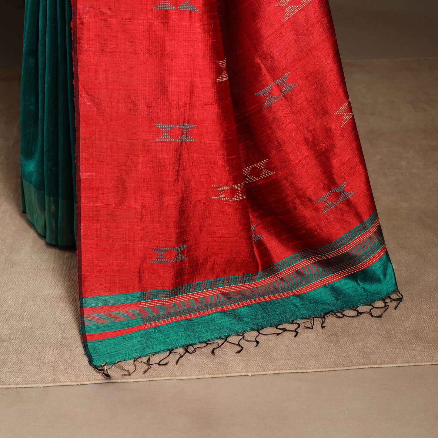 Green - handloom tussar silk zari border bhagalpuri saree